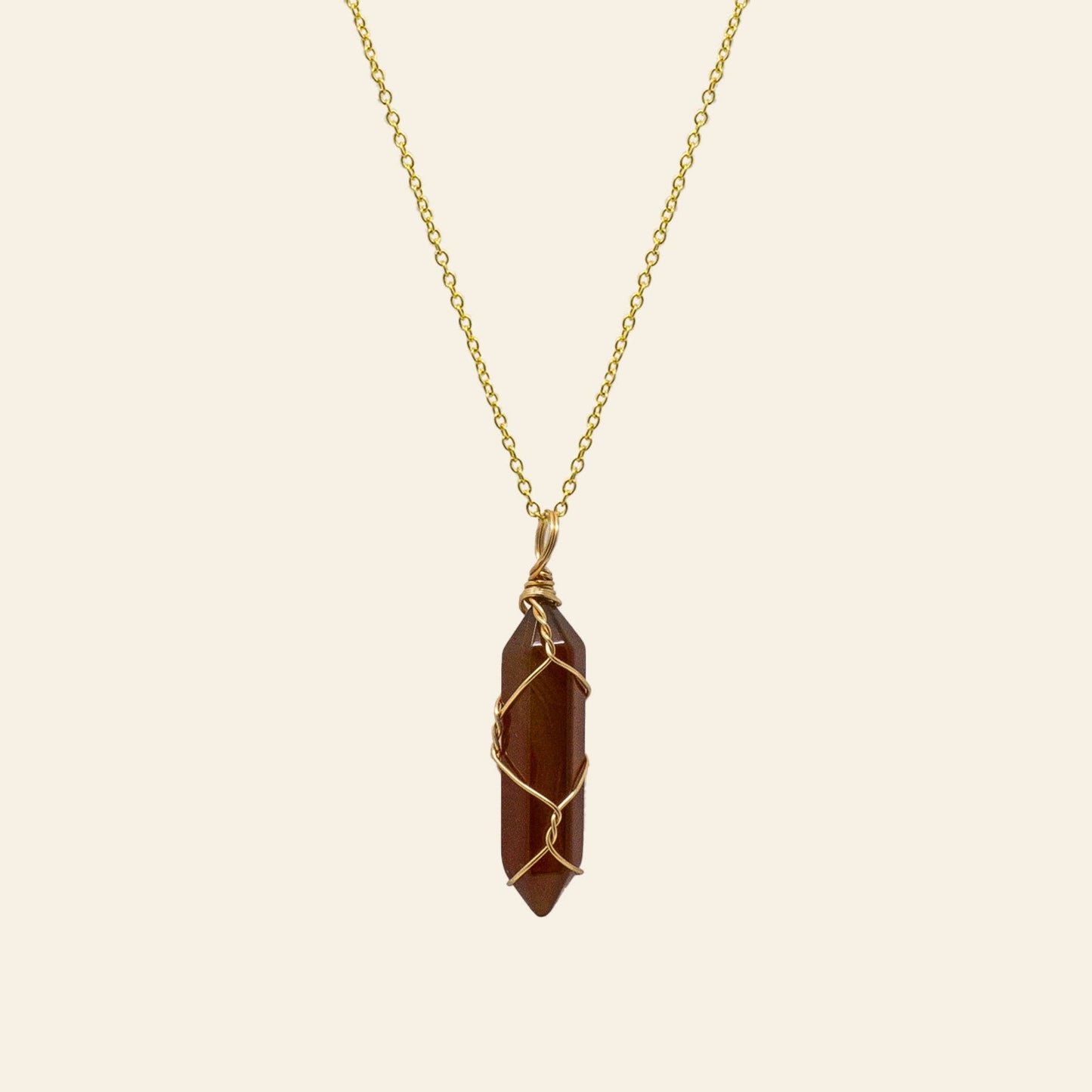 Wire Wrapped Crystal Point Necklace - Gold