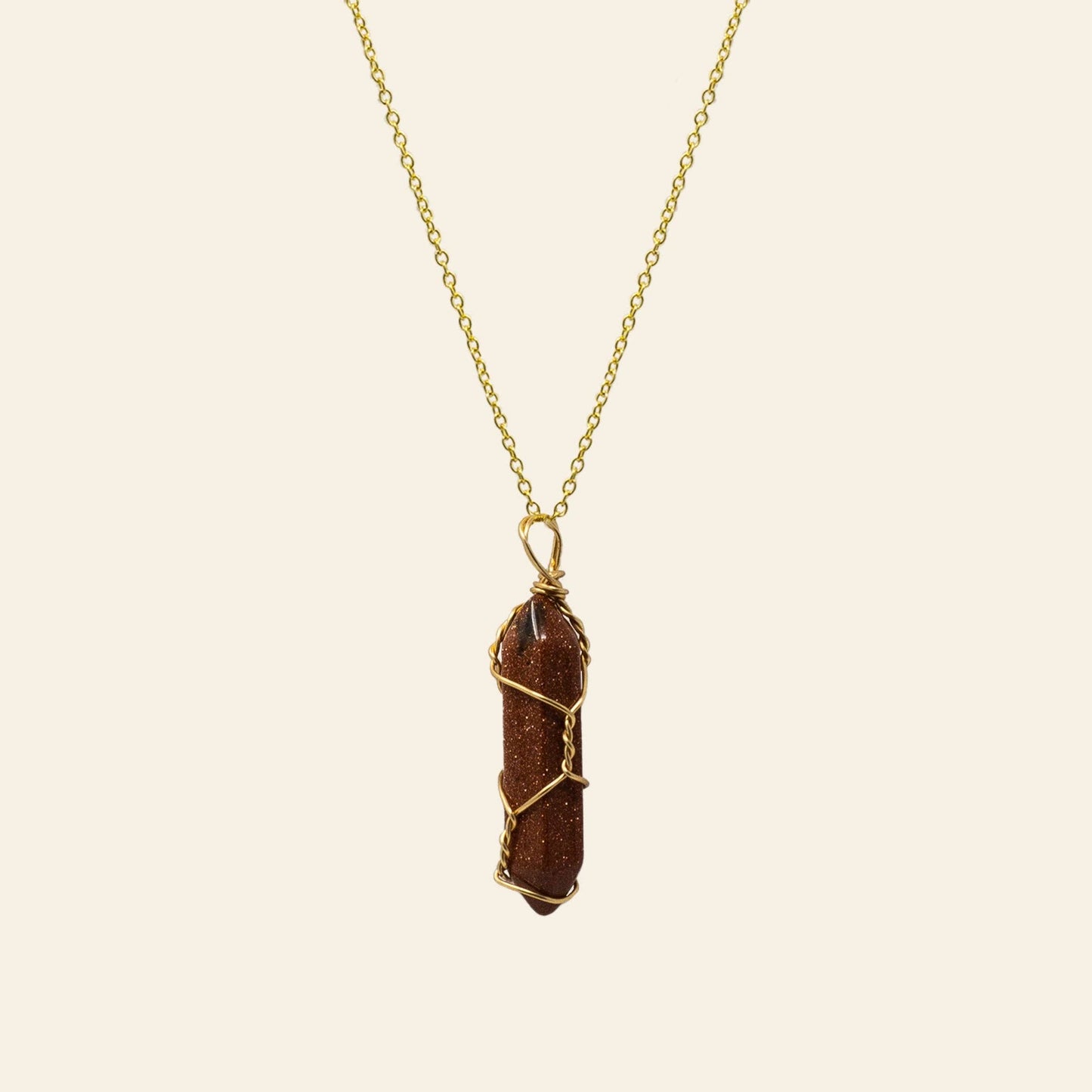 Wire Wrapped Crystal Point Necklace - Gold