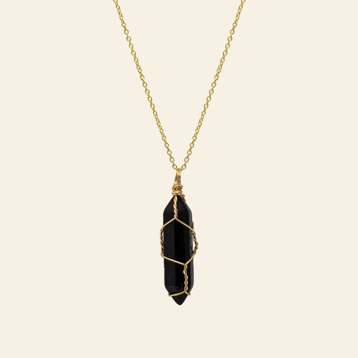 Wire Wrapped Crystal Point Necklace - Gold
