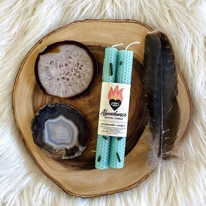 Abundance Beeswax Crystal Ritual Candle