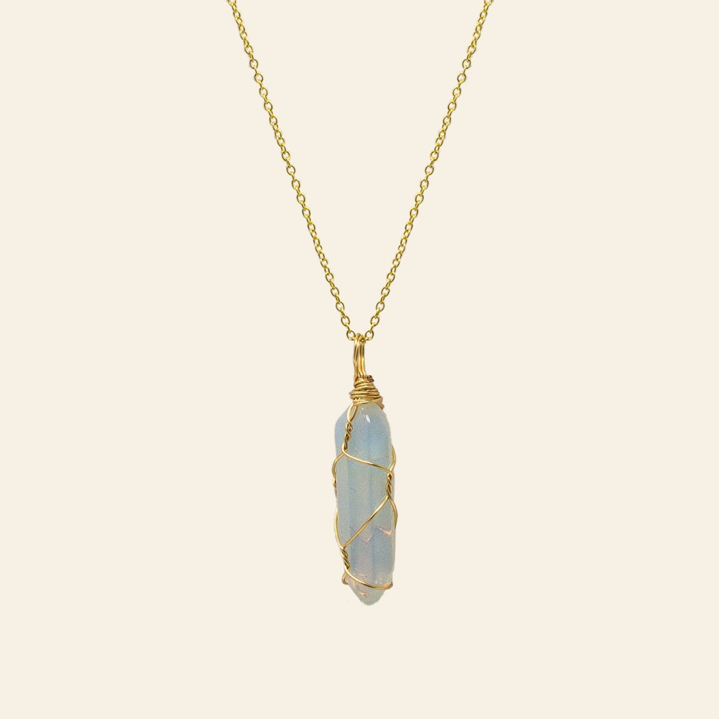 Wire Wrapped Crystal Point Necklace - Gold