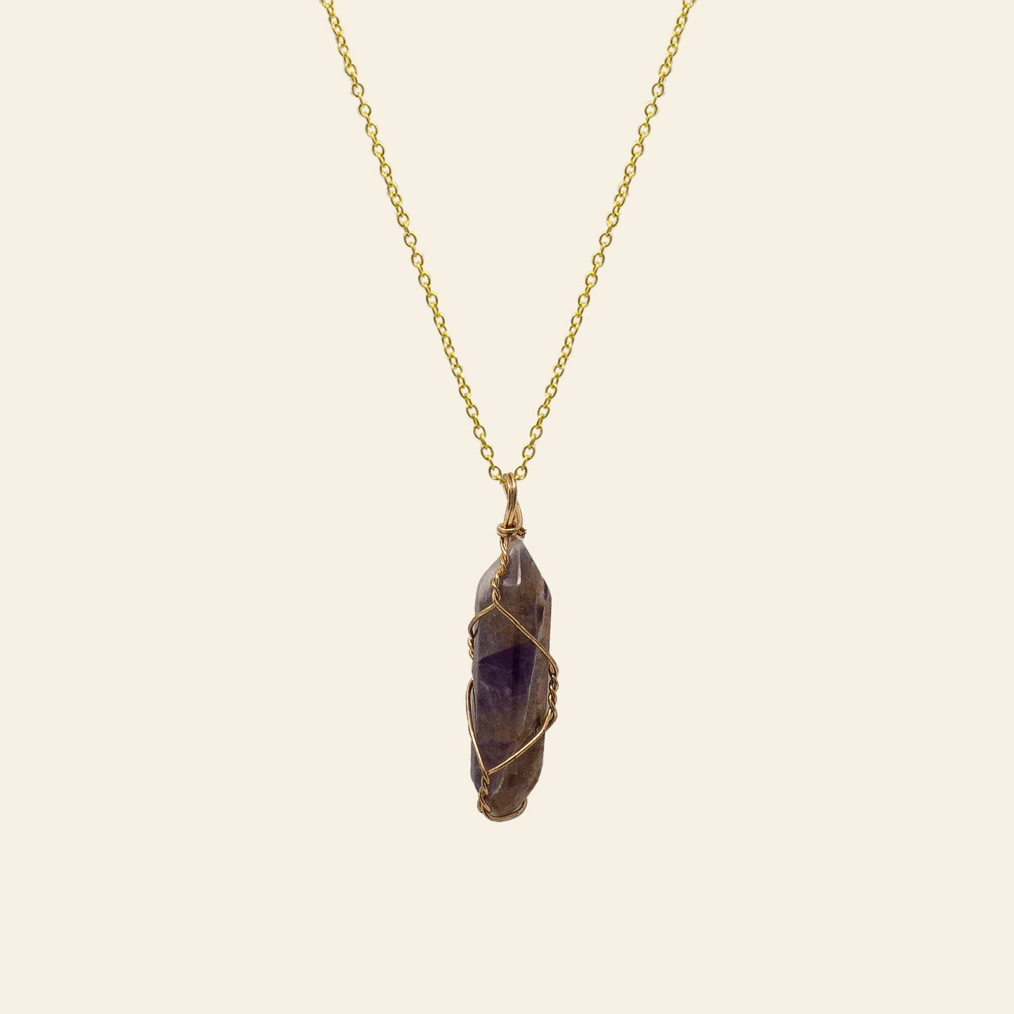 Wire Wrapped Crystal Point Necklace - Gold