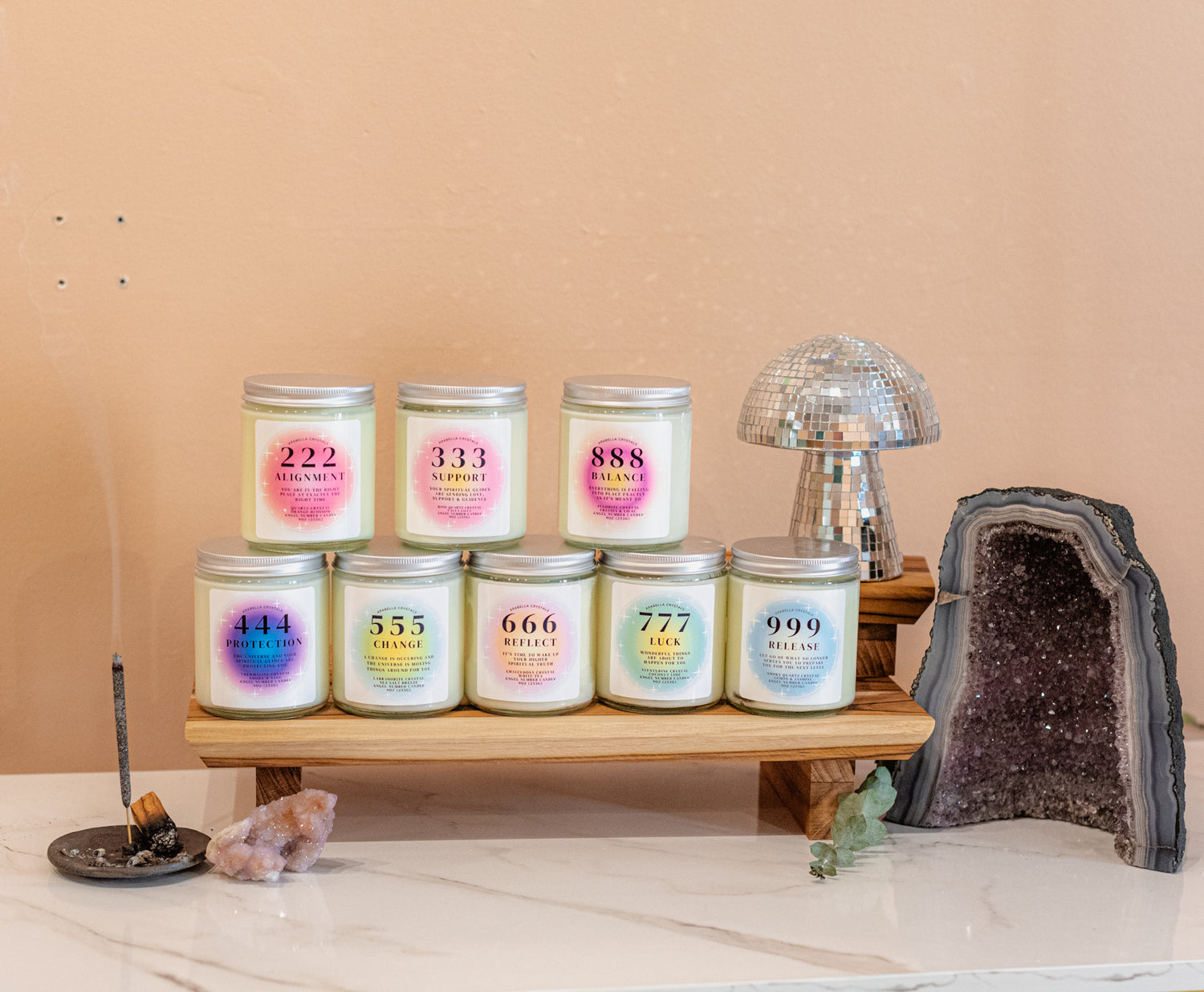 Crystal Angel Number Candles Sold by Nova Aura Studio 