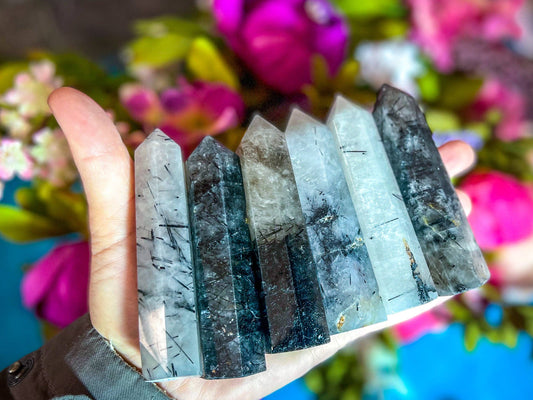 Black Tourmaline in Clear Quartz Crystal Tower